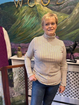 Rhubarb and Green Ladies Cosy Roll Neck Top