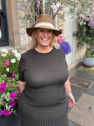 Contrast Ribbed Short Sleeve Sweater