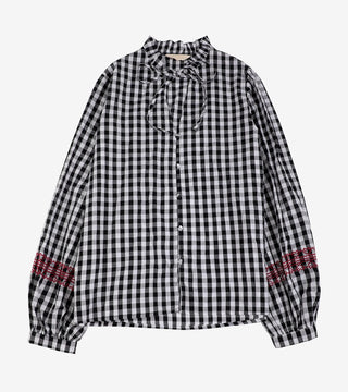 Prairie embroidered Cotton Shirt in Black/White Gingham