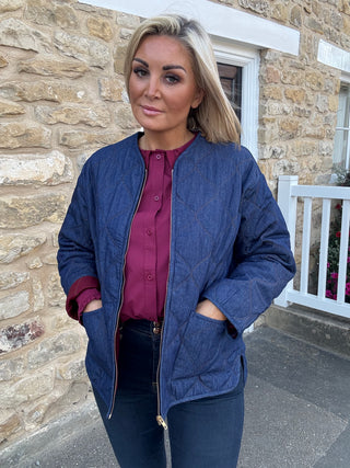 Lori Quilted Jacket in Dark Blue Denim
