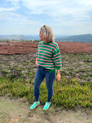 Clarabelle Striped Jumper in Pagoda and Parson Pink