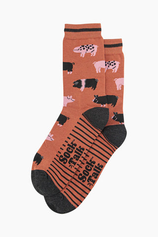 Men's Bamboo Socks - Rust, Pigs