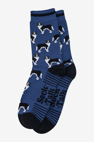 Men's Bamboo Socks - Denim Blue/Black, Border Collie