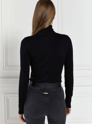 Buttoned Knit Roll Neck Black