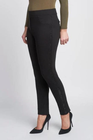 Black, Ponte Pull-up Trouser with Crystal pipping