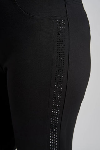 Black, Ponte Pull-up Trouser with Crystal pipping