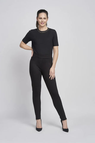 Black, Ponte Pull-up Trouser with Crystal pipping