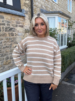 Clarabelle Striped Jumper in Sandstorm and Swansdown