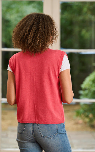 Minnie Cashmere Blend Waistcoat Scalloped Trim Coral