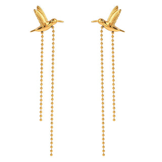 Hummingbird Earring with Ball Chain Drop