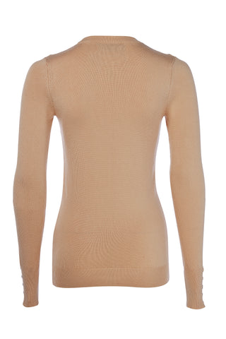 Buttoned Knit Crew Neck Dark Camel