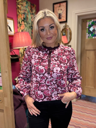 Ladies Juliette Blouse - Cranberry Floral