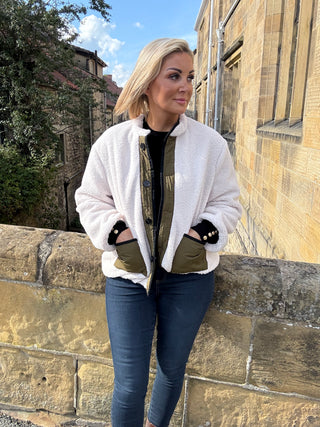 Connie Reversible Jacket in Khaki,Cream