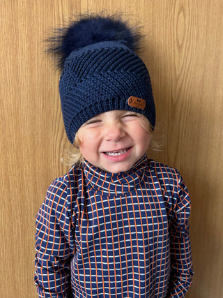 Kids Roll Neck Top Navy & Burnt Orange