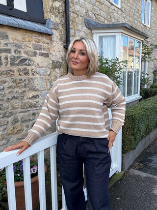 Clarabelle Striped Jumper in Sandstorm and Swansdown
