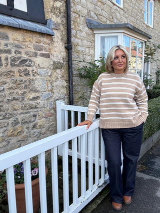 Clarabelle Striped Jumper in Sandstorm and Swansdown