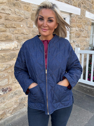 Lori Quilted Jacket in Dark Blue Denim
