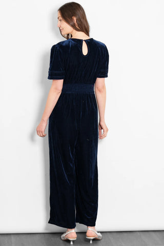 Lydia V-Neck Jumpsuit in Navy Blue Velvet