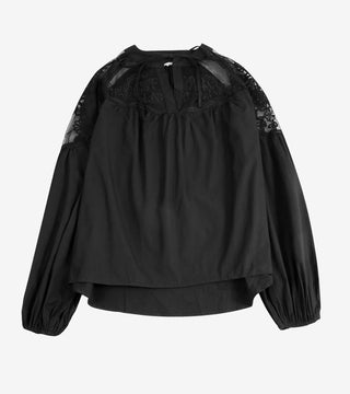 Emmy Long Sleeve Cotton Shirt with Black Lace Detail