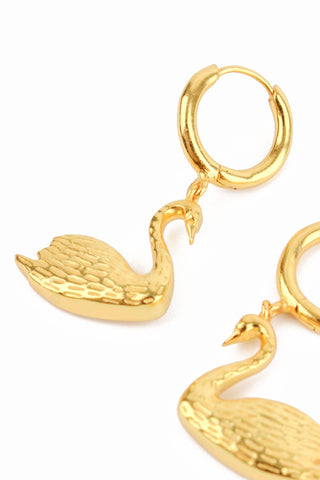 GOLD SWAN HUGGIE HOOP CHARM EARRINGS