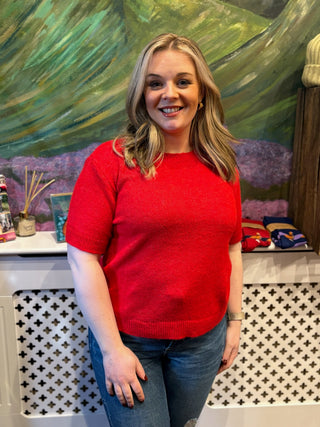 Cece Wool Blend Short Sleeve Box Jumper - Red