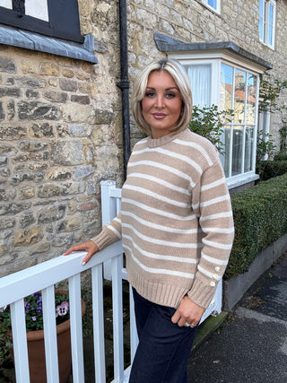 Clarabelle Striped Jumper in Sandstorm and Swansdown
