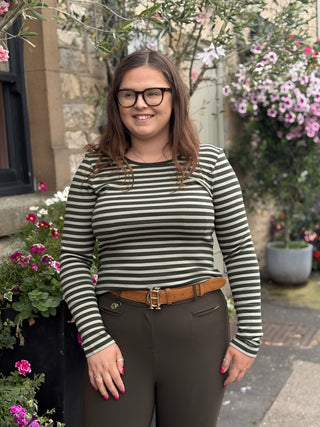 Striped Rib Long Sleeve T-Shirt - Dark Moss Green