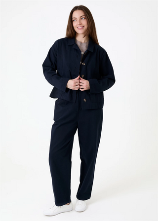 Boxy Cotton Twill Jacket Navy