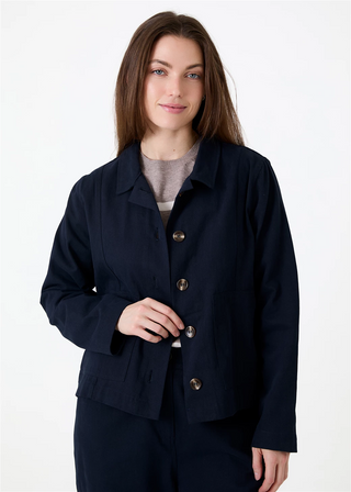 Boxy Cotton Twill Jacket Navy
