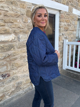 Lori Quilted Jacket in Dark Blue Denim