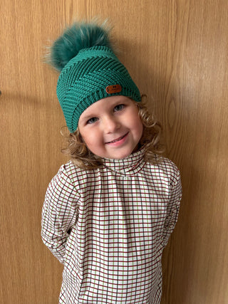 Kids Roll Neck Top Rhubarb Check