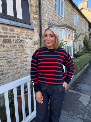 Clarabelle Striped Jumper in Navy and Poppy