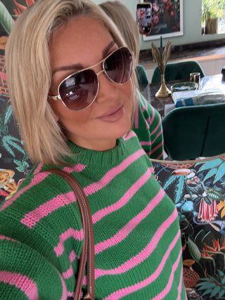 Clarabelle Striped Jumper in Pagoda and Parson Pink