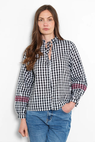 Prairie embroidered Cotton Shirt in Black/White Gingham