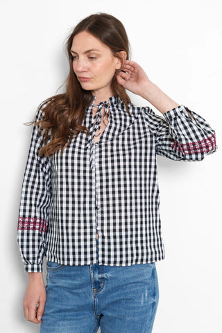 Prairie embroidered Cotton Shirt in Black/White Gingham
