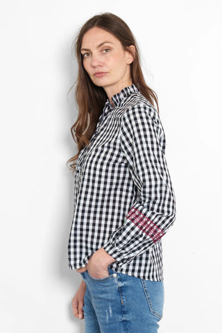 Prairie embroidered Cotton Shirt in Black/White Gingham