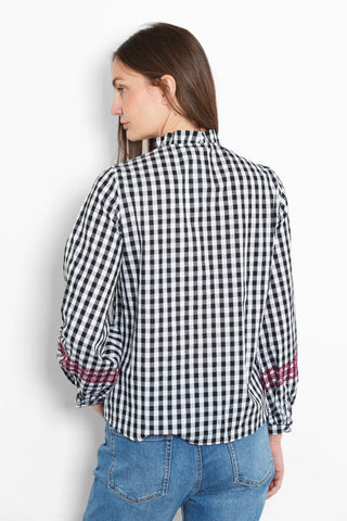 Prairie embroidered Cotton Shirt in Black/White Gingham