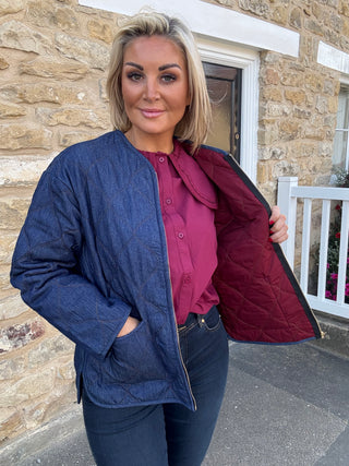Lori Quilted Jacket in Dark Blue Denim