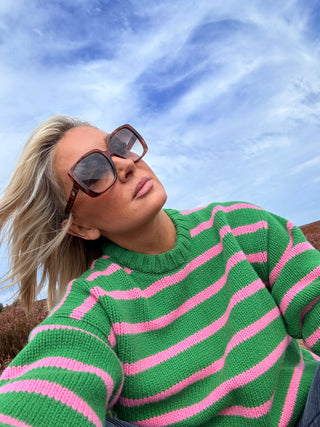 Clarabelle Striped Jumper in Pagoda and Parson Pink