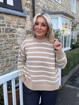 Clarabelle Striped Jumper in Sandstorm and Swansdown