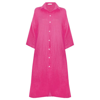 Finty X Oversized Long Shirt Dress with Side Slits Fuchsia Pink