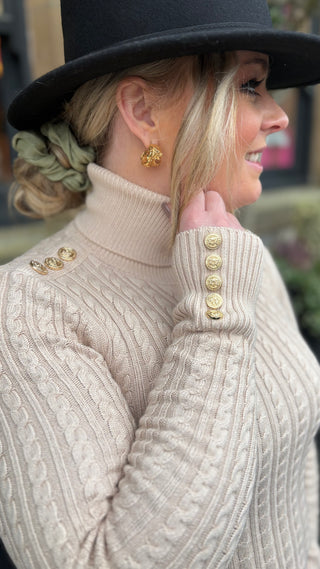 Seattle Roll Neck Cable Knit Oatmeal