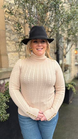 Seattle Roll Neck Cable Knit Oatmeal