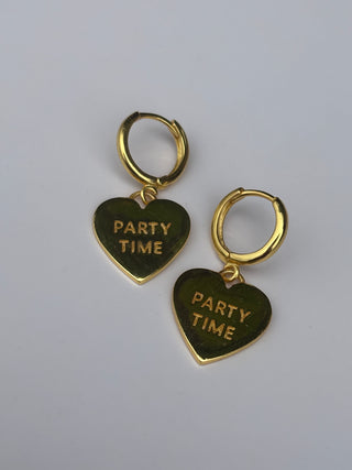 PARTY TIME HEART DROP HUGGIE EARRINGS