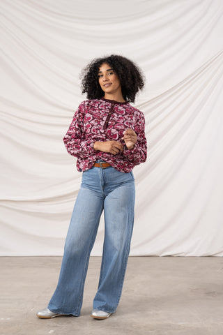 Ladies Juliette Blouse - Cranberry Floral