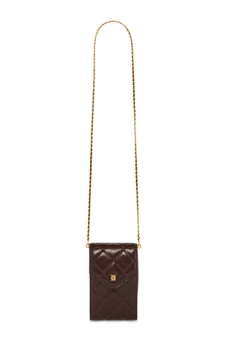 Knightsbridge Quilted Phone Pouch Chestnut Leather