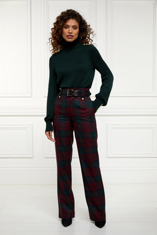 High Waisted Straight Trouser Mulberry Tartan