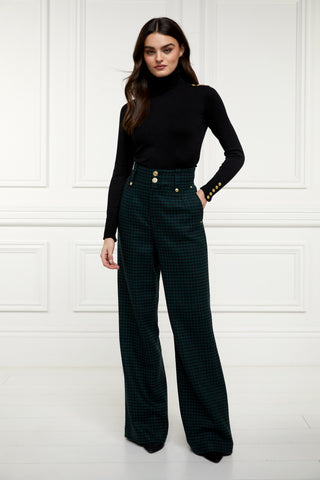 High Waisted Straight Trouser Emerald Houndstooth