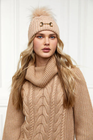 Horsebit Bobble Hat Camel