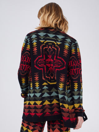 Marley Cotton Wool Blend Jacquard V-Neck cardigan in Multi